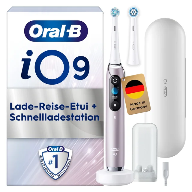 Oral-B iO Series 9 Elektrische Zahnbürste, Lade-Reiseetui, Rose Quartz