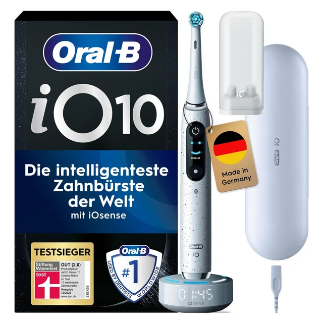 Oral-B iO Series 10 Elektrische Zahnbürste, Lade-Reise-Etui, Stardust White