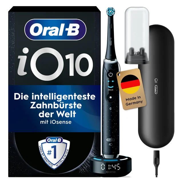 Oral-B iO Series 10 Elektrische Zahnbürste, Lade-Reise-Etui, Cosmic Black
