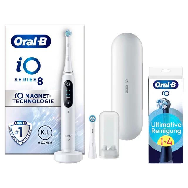 Oral-B iO Series 8N Elektrische Zahnbürste White Alabaster mit 4 Aufsteckbürsten
