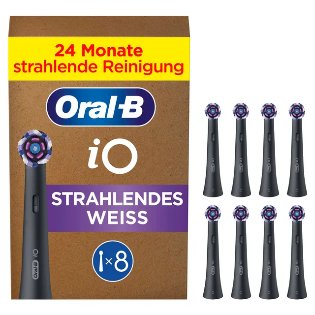 Oral-B iO Strahlendes Weiss, Original Aufsteckbürsten, Schwarz, 8 Stück