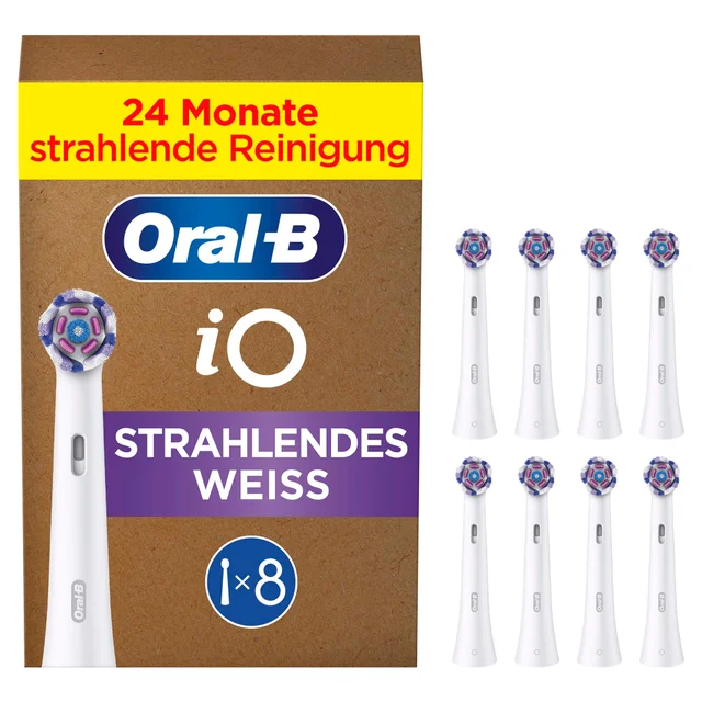 Oral-B iO Strahlendes Weiss, Original Aufsteckbürsten, Weiß, 8 Stück
