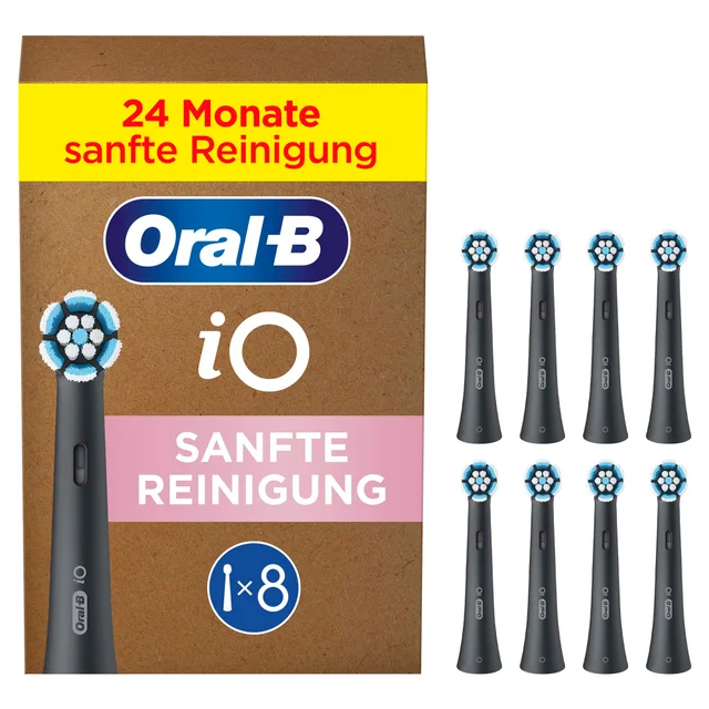 Oral-B iO Sanfte Reinigung, Original Aufsteckbürsten, Schwarz, 8 Stück